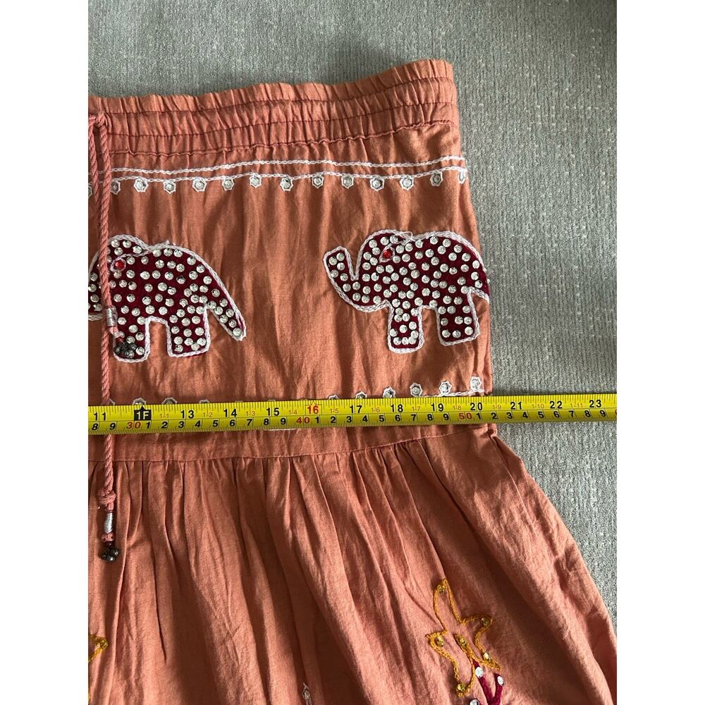 Embellished Orange Embroidery Skirt L Boho Indie Elephant - Picture 6 of 9